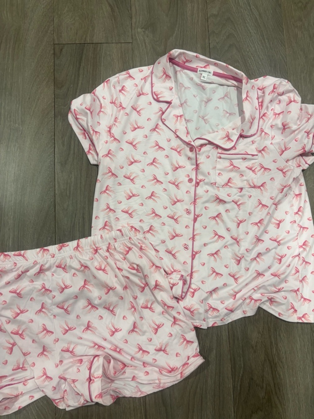 Women's Pink Bow-Print Short Pajama Set